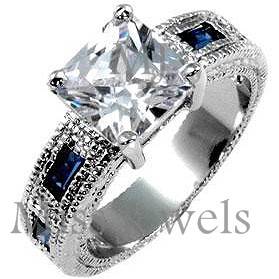 **Stunning simulated blue sapphire and diamond engagement ring **